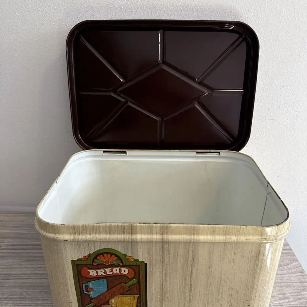 Cheinco‎ Tin Bread Box Vintage Storage Made In USA Tan/Brown